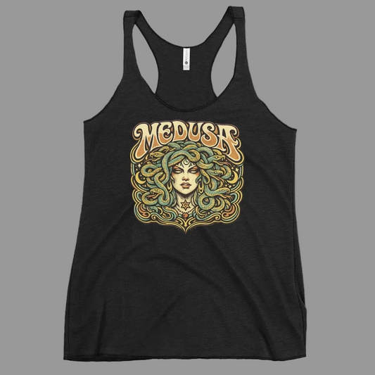 Medusa Tank Top, Retro Vintage Style, Racerback, Raw Edge Seams