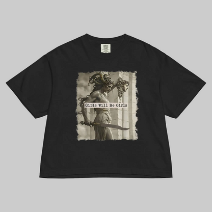 Medusa Girls Will Be Girls Shirt, Womens Ultra Soft Heavyweight Boxy Tee