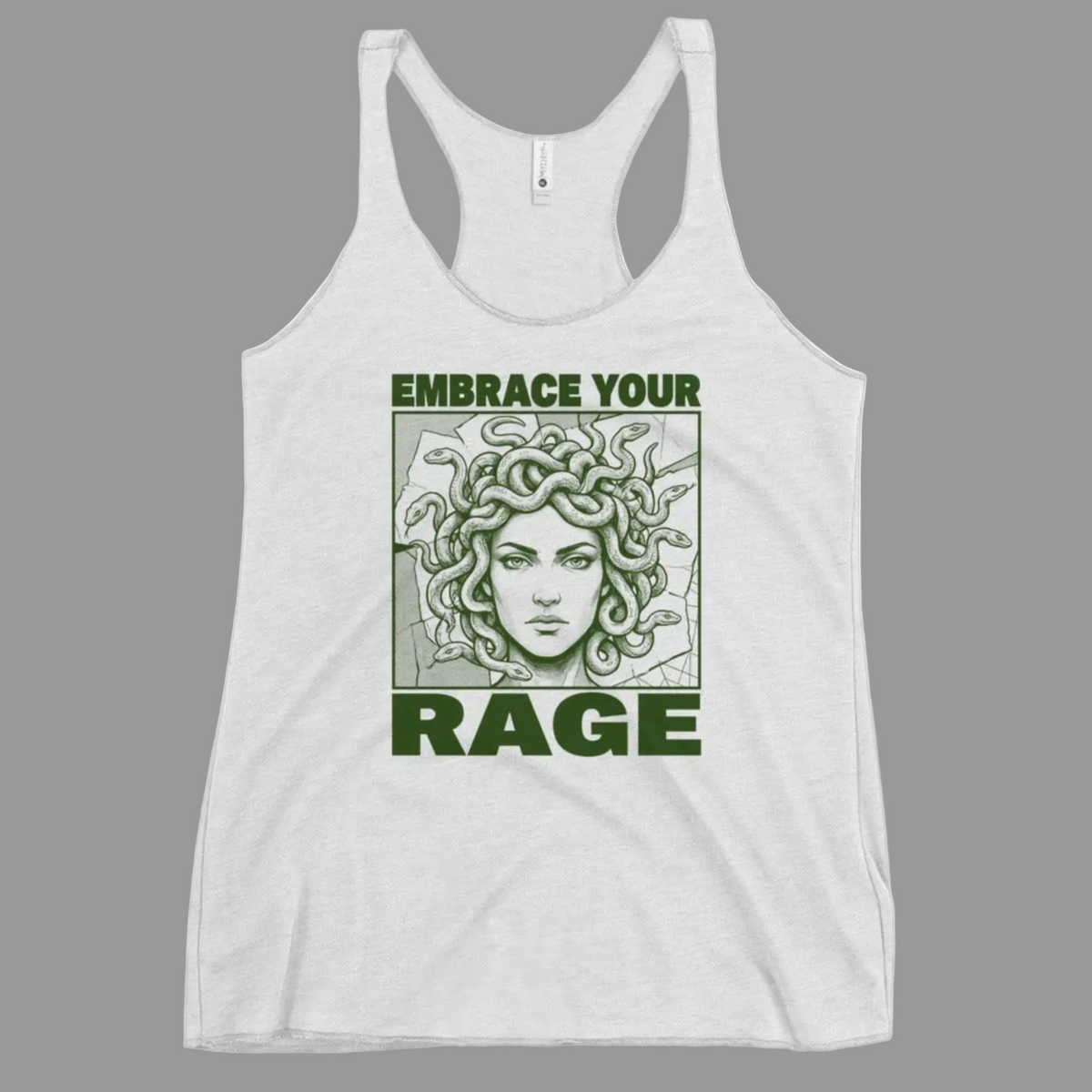Medusa Embrace Rage Tank Top, Racerback, Raw Edge Seams