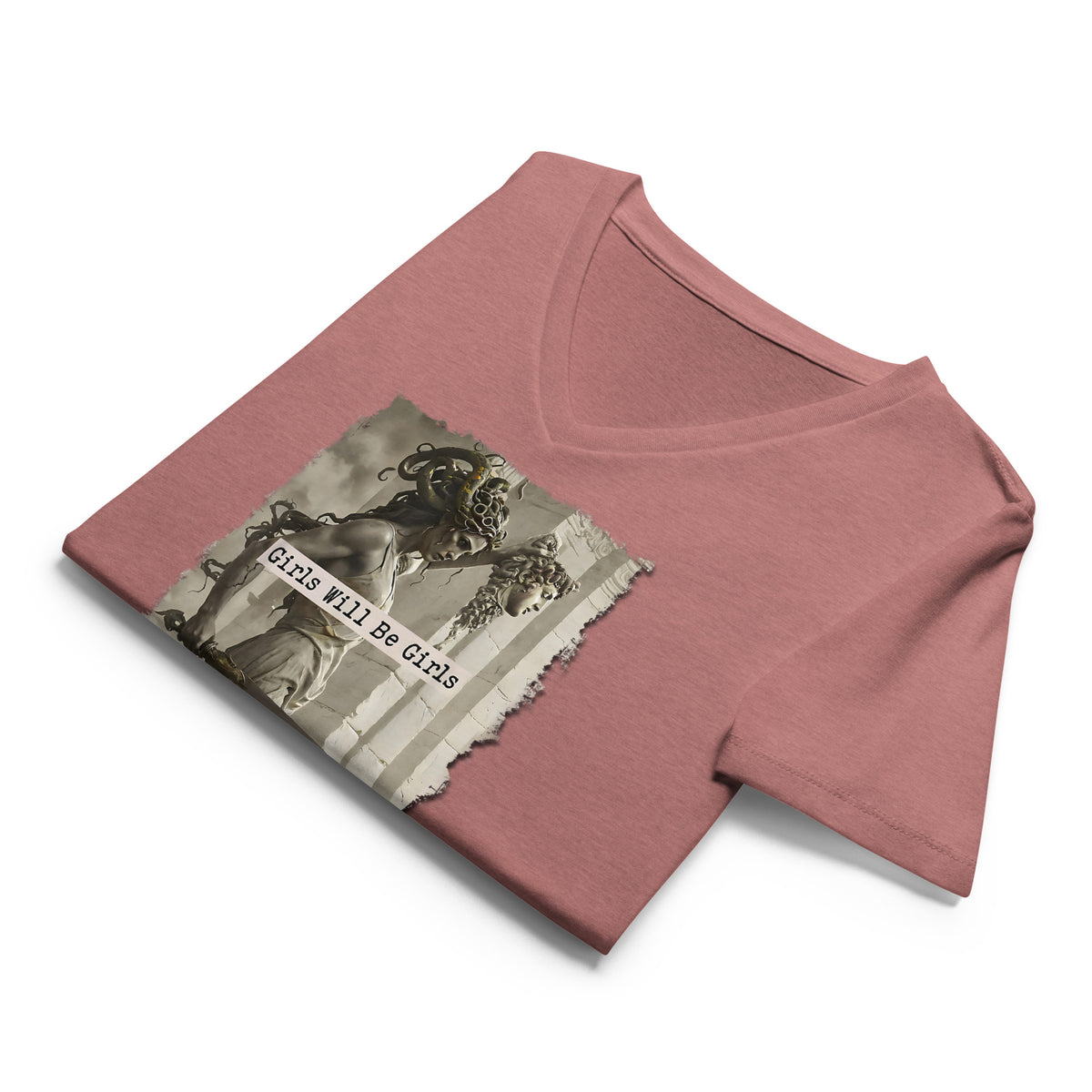 Medusa Shirt, Girls Will Be Girls V-Neck, Soft Combed Cotton T-Shirt