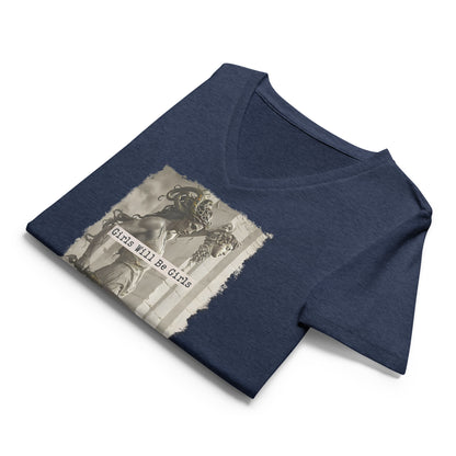 Medusa Shirt, Girls Will Be Girls V-Neck, Soft Combed Cotton T-Shirt