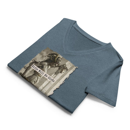 Medusa Shirt, Girls Will Be Girls V-Neck, Soft Combed Cotton T-Shirt