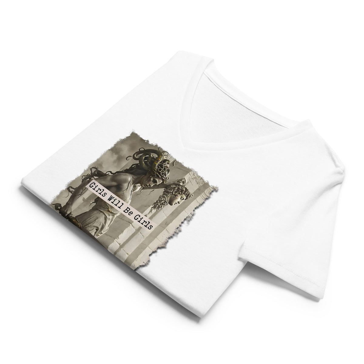 Medusa Shirt, Girls Will Be Girls V-Neck, Soft Combed Cotton T-Shirt